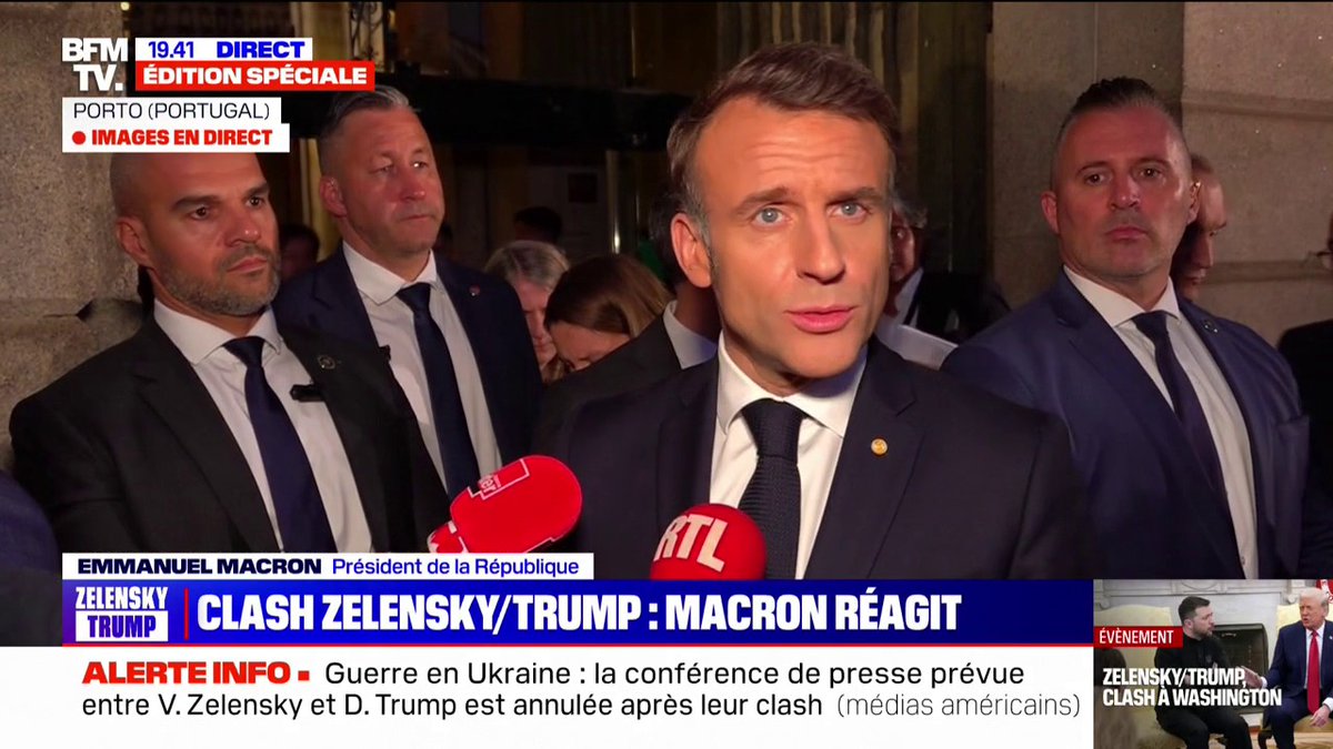 💬"Il faut remercier ceux qui ont aidé et il faut respecter ceux qui, depuis le début, se battent" ➡Emmanuel Macron réagit à l'échange tendu entre Donald Trump et Volodymyr Zelensky à la Maison Blanche