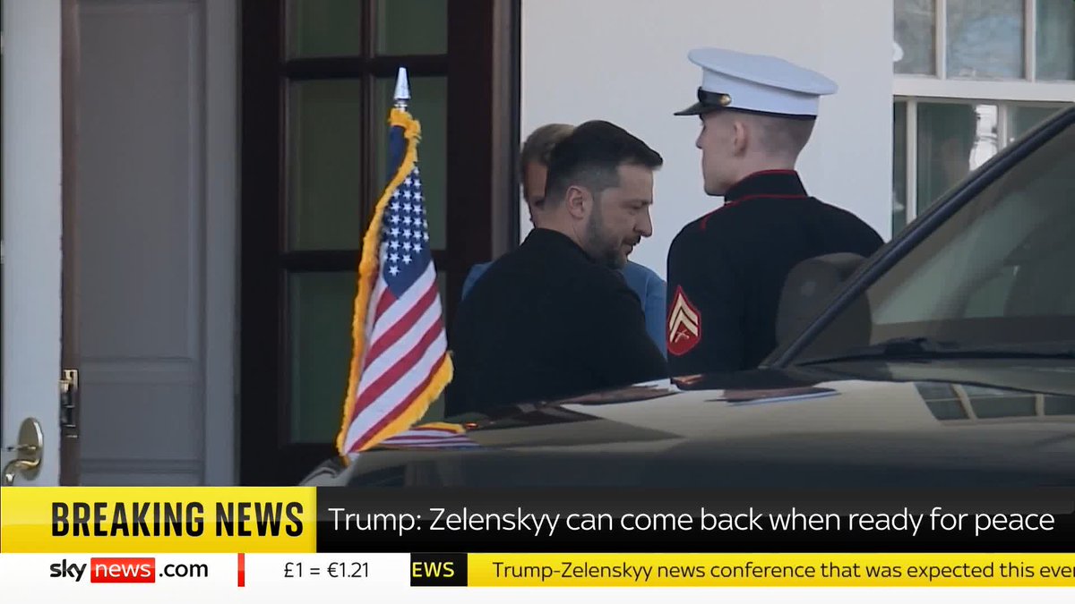 BREAKING: Zelenskyy has left the White House after his fiery meeting with Trump. The two leaders were expected to hold a news conference this evening, which has now been cancelled. Mark Stone is live from the White House with the latest 👇