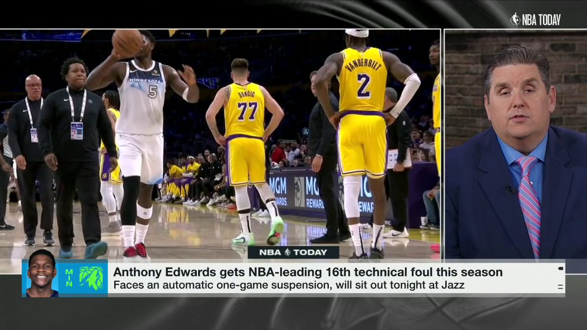 .Brian Windhorst calls Anthony Edwards' ejection in Wolves-Lakers "unacceptable." 👀 "The league was nice enough, they didn't announce a fine for [Ant] throwing the ball in the stands." 😳