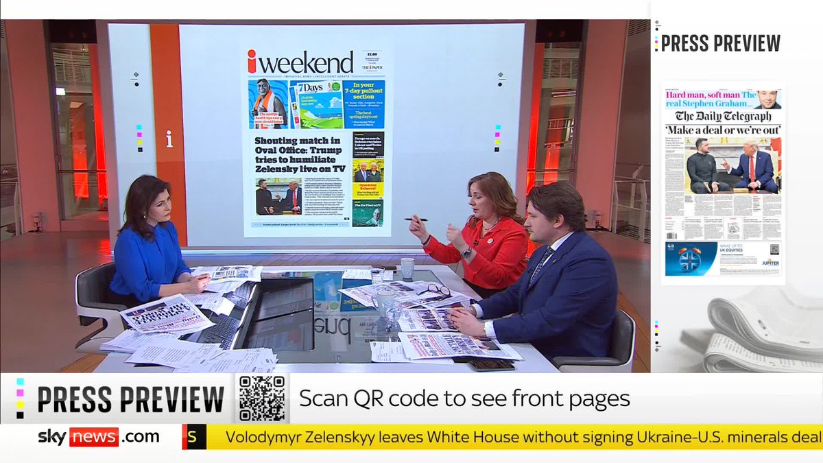 "Do you think Zelenskyy played it badly?" - Barbara Serra Tonight on the Press Preview fleetstreetfox and Benedict Spence unpack the heated meeting between Trump and Zelenskyy in the Oval Office. 📺 Sky 501, Virgin 602 and YouTube