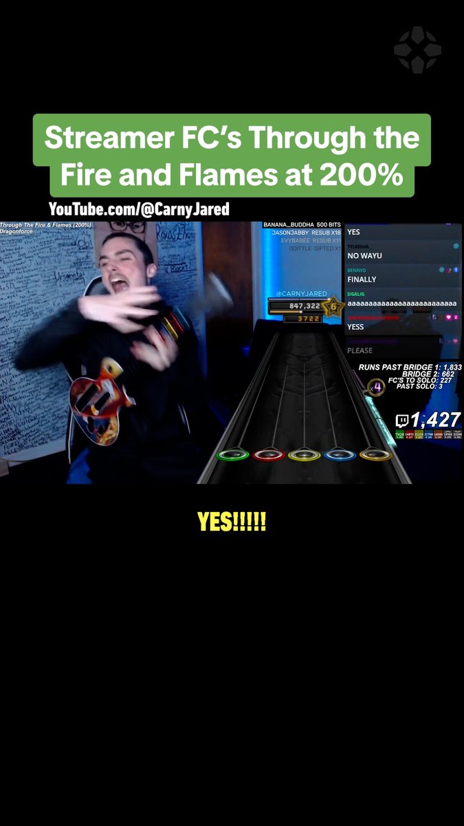 In a Guitar Hero feat once thought impossible, CarnyJared full-combos Through the Fire and Flames at 200% speed: