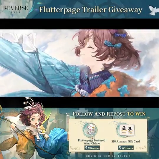 Flutterpage Trailer - Soaring on the Wind | Reverse: 1999 A little paper bird flies to people's windows, singing its song. [Giveaway] 1.Follow Reverse: 1999 | Version 3.5 Available Now 2.RT trailer before Mar.11 HD: DL: #Reverse1999Ver2ꓸ3 #Flutterpage