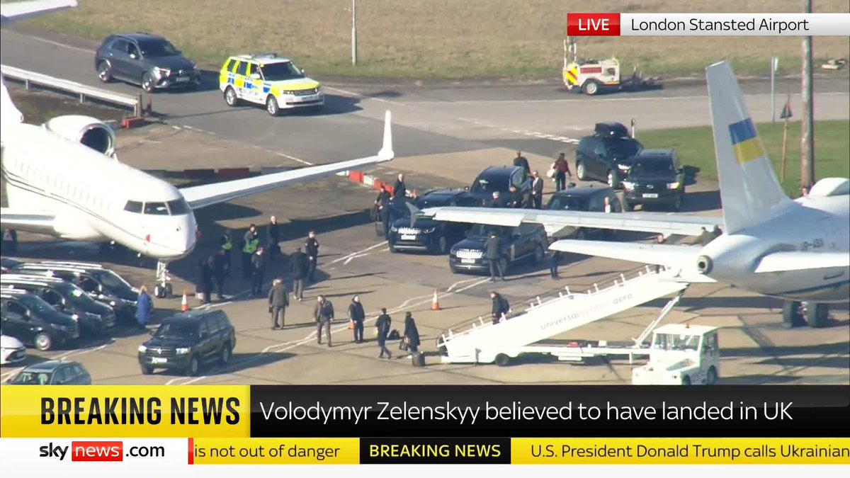 BREAKING: Volodymyr Zelenskyy's plane has landed at Stansted. Sky's Amanda Akass has more. Ukraine latest: 📺 Sky 501, Virgin 602, Freeview 233 and YouTube