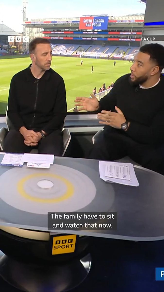 "The family have to sit and watch that." Troy Deeney says there's no defending Liam Roberts' challenge on Jean-Philippe Mateta. #CPFC