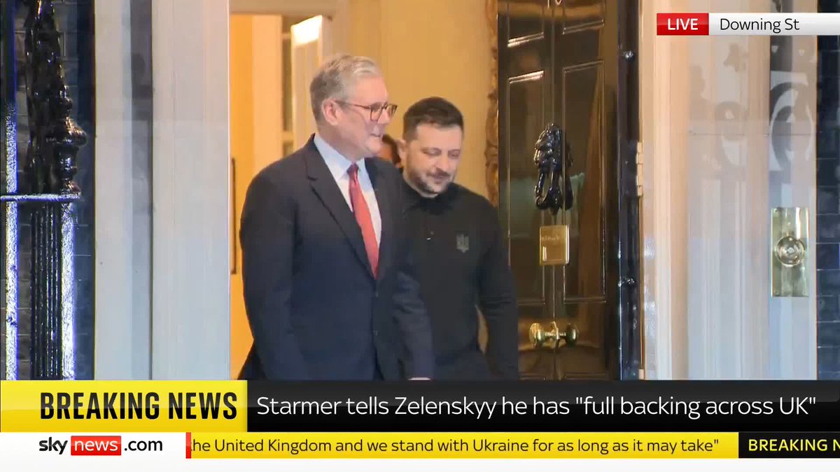 BREAKING: Prime Minister Sir Keir Starmer walks Ukrainian President Volodymyr Zelenskyy to his motorcade after their meeting in Number 10. Live updates: 📺 Sky 501, Virgin 602, Freeview 233 and YouTube