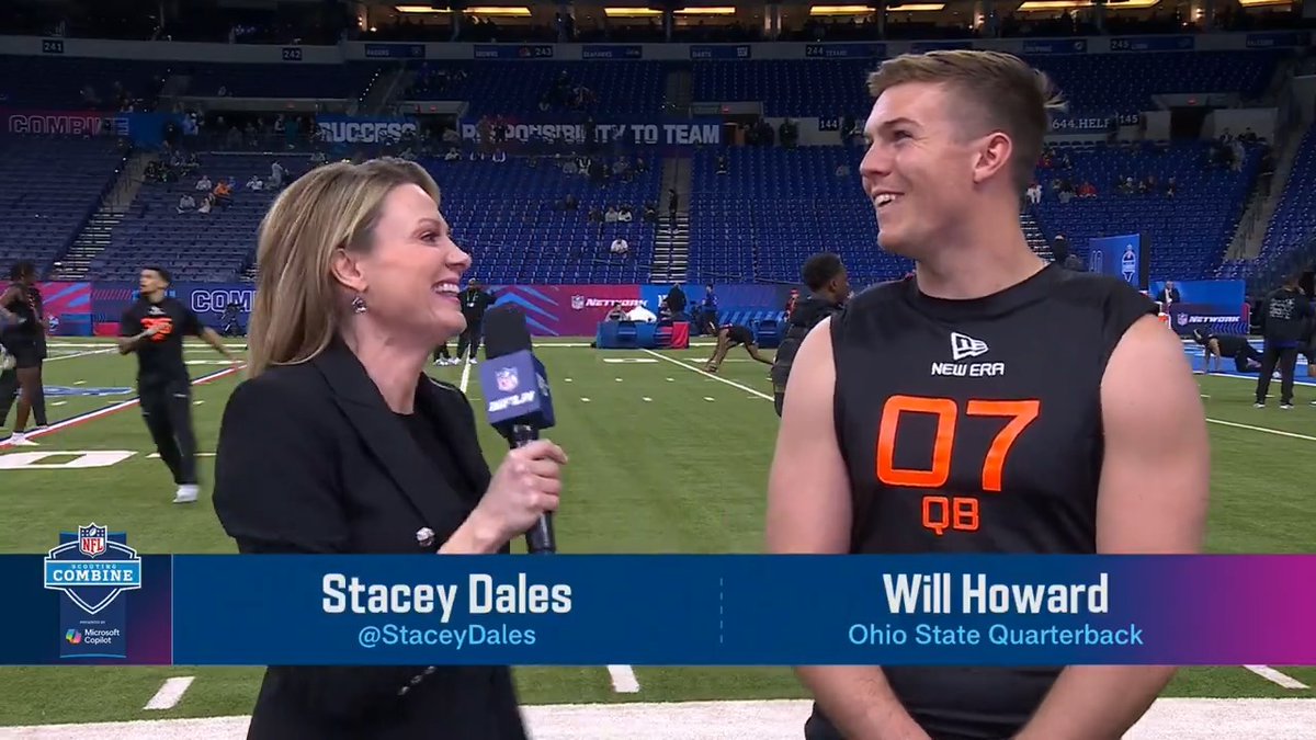 .StaceyDales checks in with Ohio State Football QB Will Howard following his Combine and asks about the heavy presence of both OSU and Michigan fans in Lucas Oil Stadium 😂 📺: #NFLCombine on NFL Network 📱: Stream on NFL+