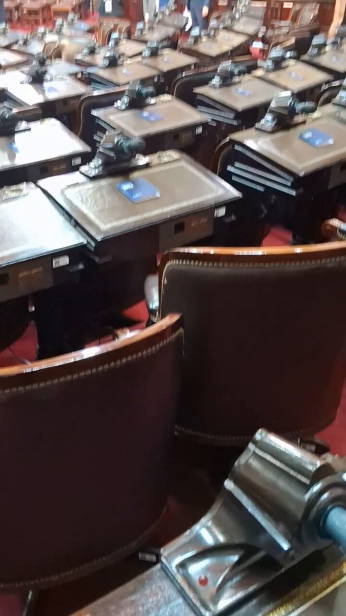Los diputados y diputadas del Frente de Izquierda Unidad dejamos nuestros carteles diciendo lo que opina gran parte de la población: Milei estafa y despide. Luego nos retiramos para no convalidar su discurso de ajuste y entrega. El recinto semi vacío