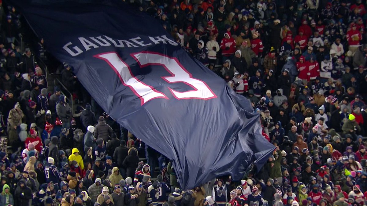 Columbus fans honoring Johnny Gaudreau in The Shoe.