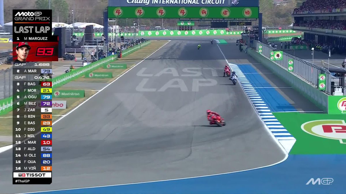 LAST LAP ⌛ Judging by the gap, it looks like Marc Márquez has that coveted first win in red in the bag! #ThaiGP 🇹🇭