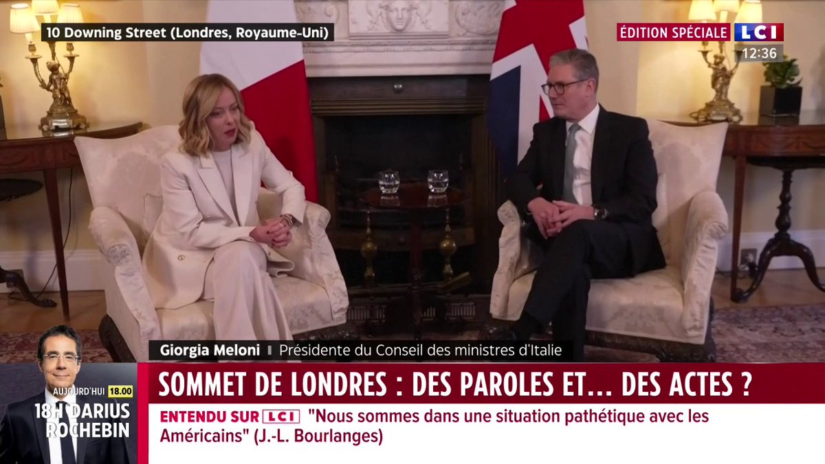 🔴 "Nous sommes tous vraiment engagés pour atteindre notre objectif commun, une paix juste et pérenne en Ukraine", Georgia Meloni présidente du Conseil des ministres italien à son arrivée à Downing Street avant le début du sommet