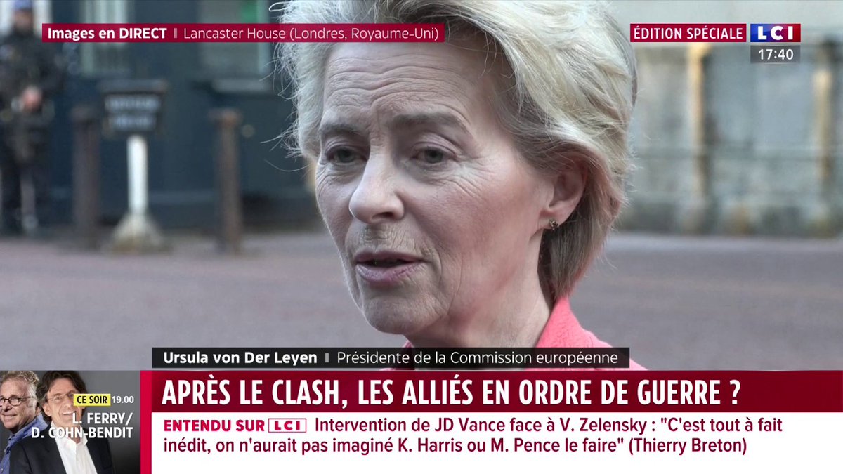 🔴 "Nous sommes prêts à défendre la démocratie, le principe de l'État de droit", Ursula von der Leyen, présidente de la Commission européenne à la sortie du sommet de Londres pour l'Ukraine