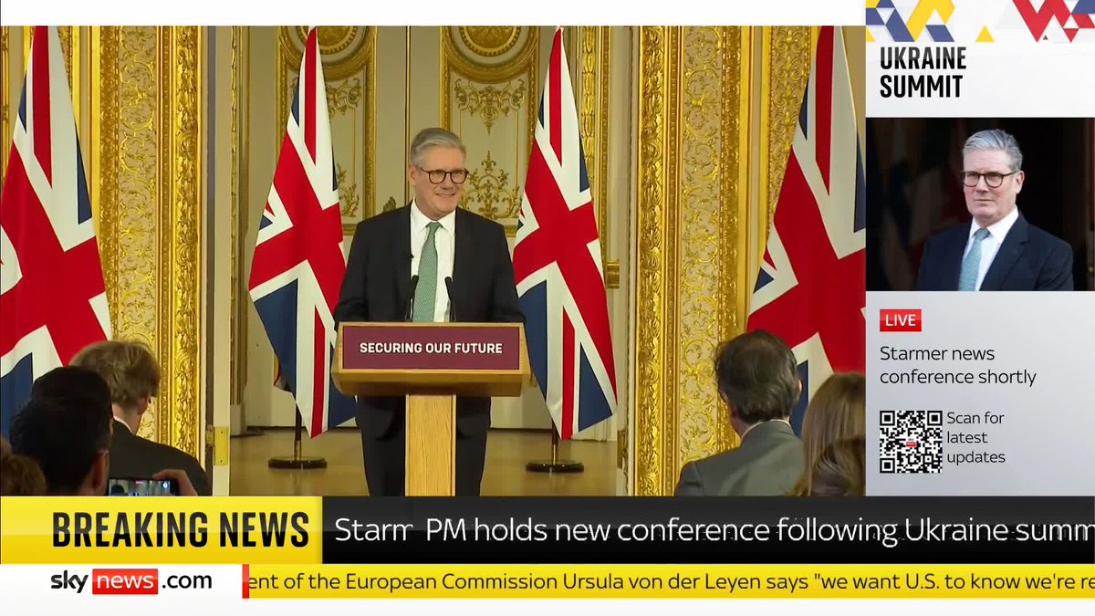 'UK, France and others will now design a plan to stop the fighting in Ukraine and present this to the US' Sir Keir Starmer is holding a news conference after crunch talks with European leaders. 📺 Sky 501, Virgin 602, Freeview 233 and YouTube