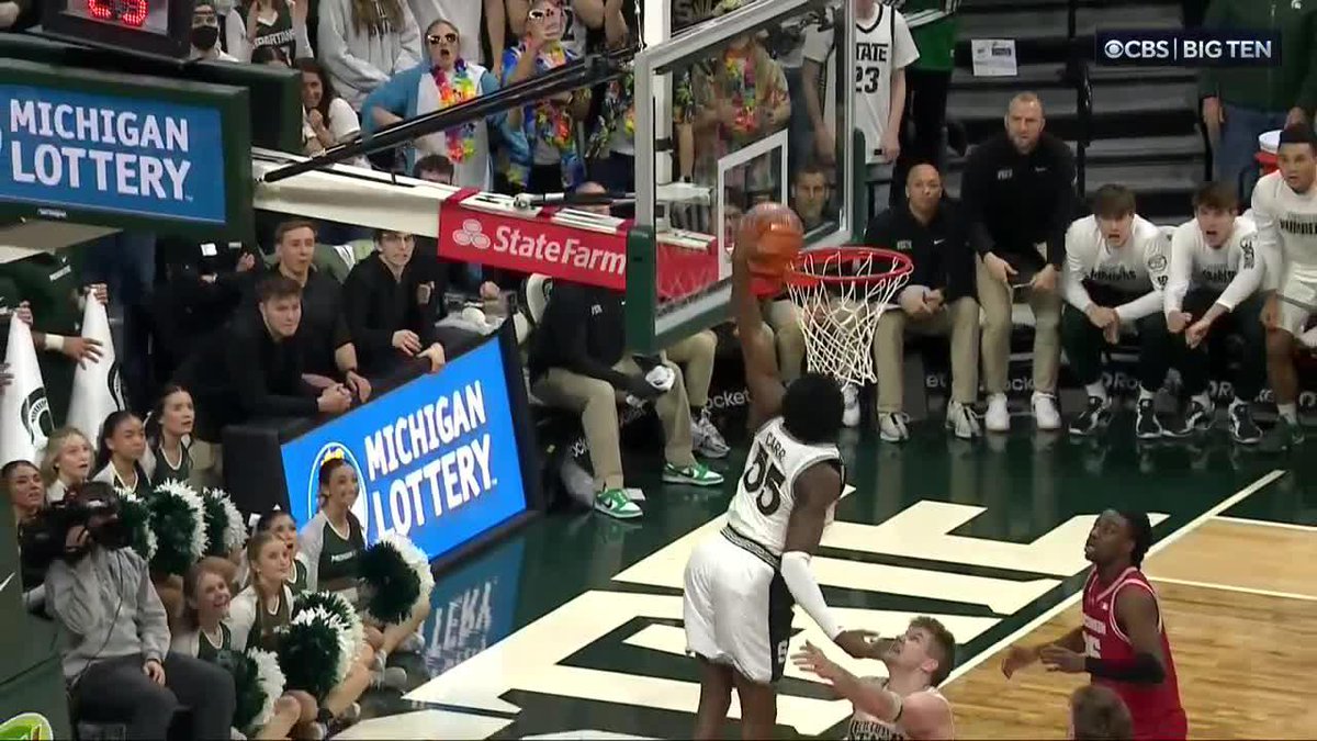 Cradle that thing, Coen Carr‼️ The Michigan State Men's Basketball high-flyer just added yet another highlight dunk to his career reel. #B1GMBBall on CBS 📺