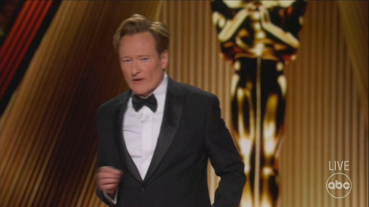 Conan O'Brien makes a joke about #Anora and #EmiliaPérez star Karla Sofía Gascón during his opening monologue at the #Oscars 2025