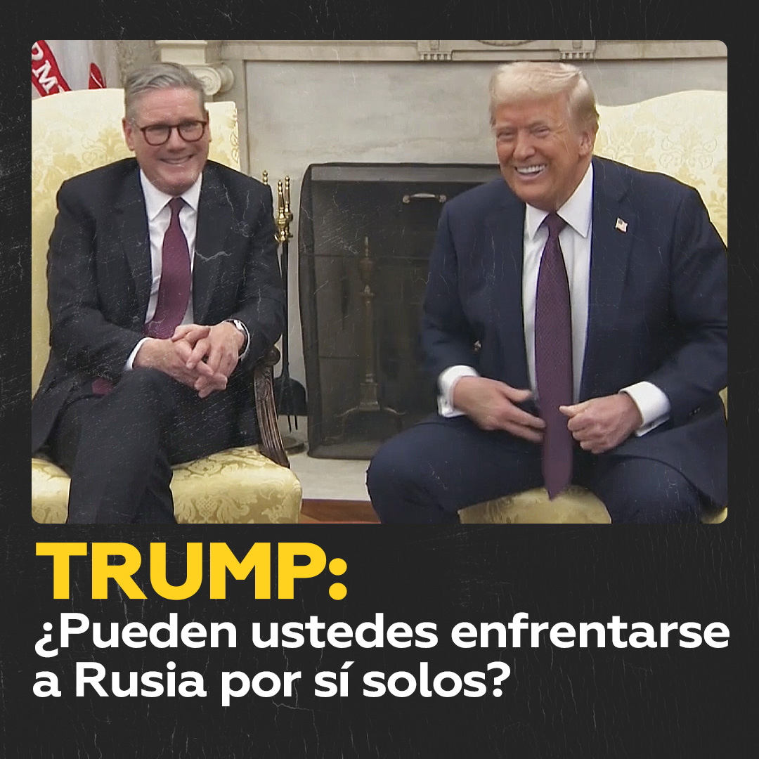 🇺🇸🤭🇺🇦Trump bromea con el primer ministro británico Trump le dijo a Starmer que el Ejército británico puede “cuidar de sí mismo” en Ucrania y preguntó irónicamente: “¿Pueden enfrentarse a Rusia por sí solos?”. La risa nerviosa de Starmer lo dijo todo.