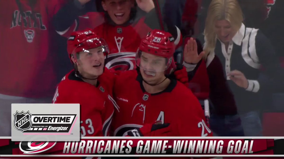 AHO SAYS GAME OVER!! 🙌 Sebastian Aho scores his fifth Energizer overtime goal, tying the record for the most OT winners in a single season!