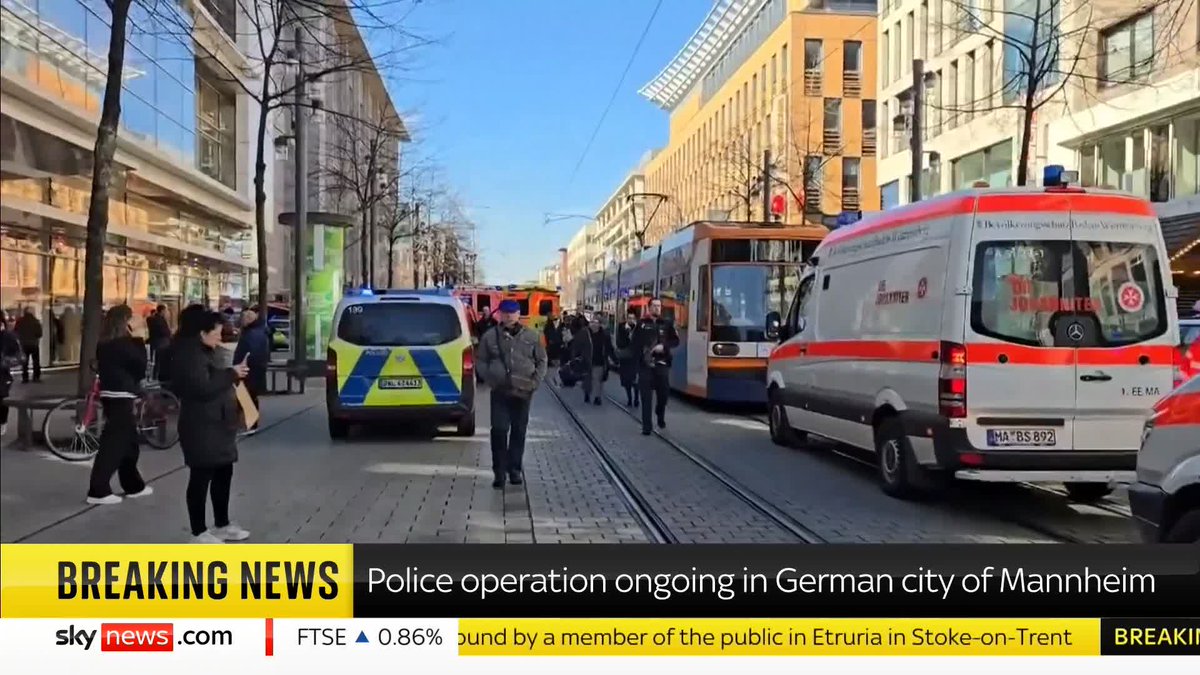 BREAKING UPDATE: Police operation ongoing in German city of Mannheim, say German Police. 📺 Sky 501, Virgin 602, Freeview 233 and YouTube