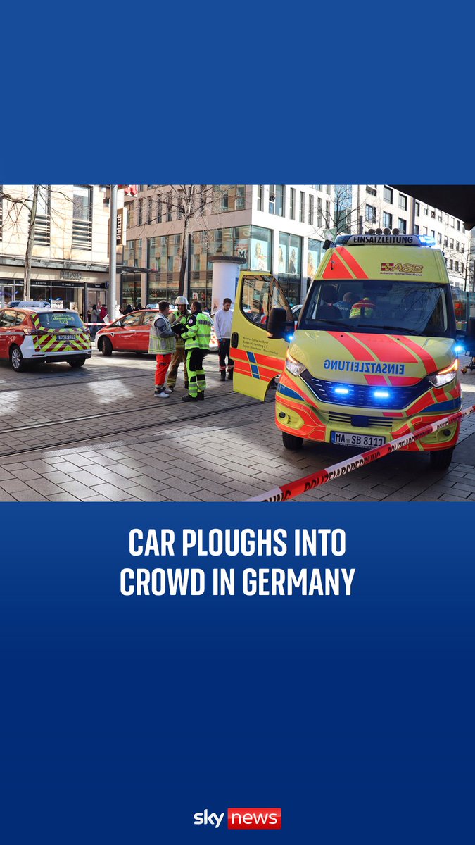 At least one person has been killed and several others seriously injured after a car was driven into a crowd in German city of Mannheim.