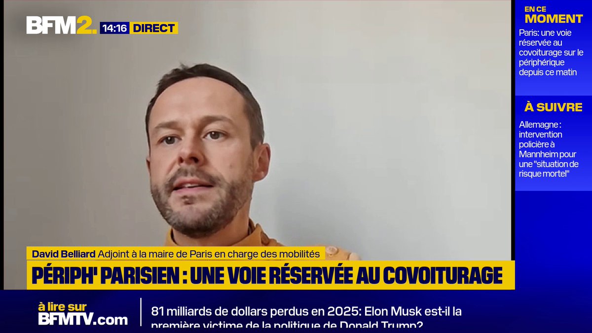 💬 "15% des usagers du périphérique utilisent leur voiture en covoiturage" David Belliard, adjoint à la maire de Paris en charge des mobilités, souligne la nécessité d'augmenter la pratique alors qu'une voie réservée est mise en place sur le périphérique parisien
