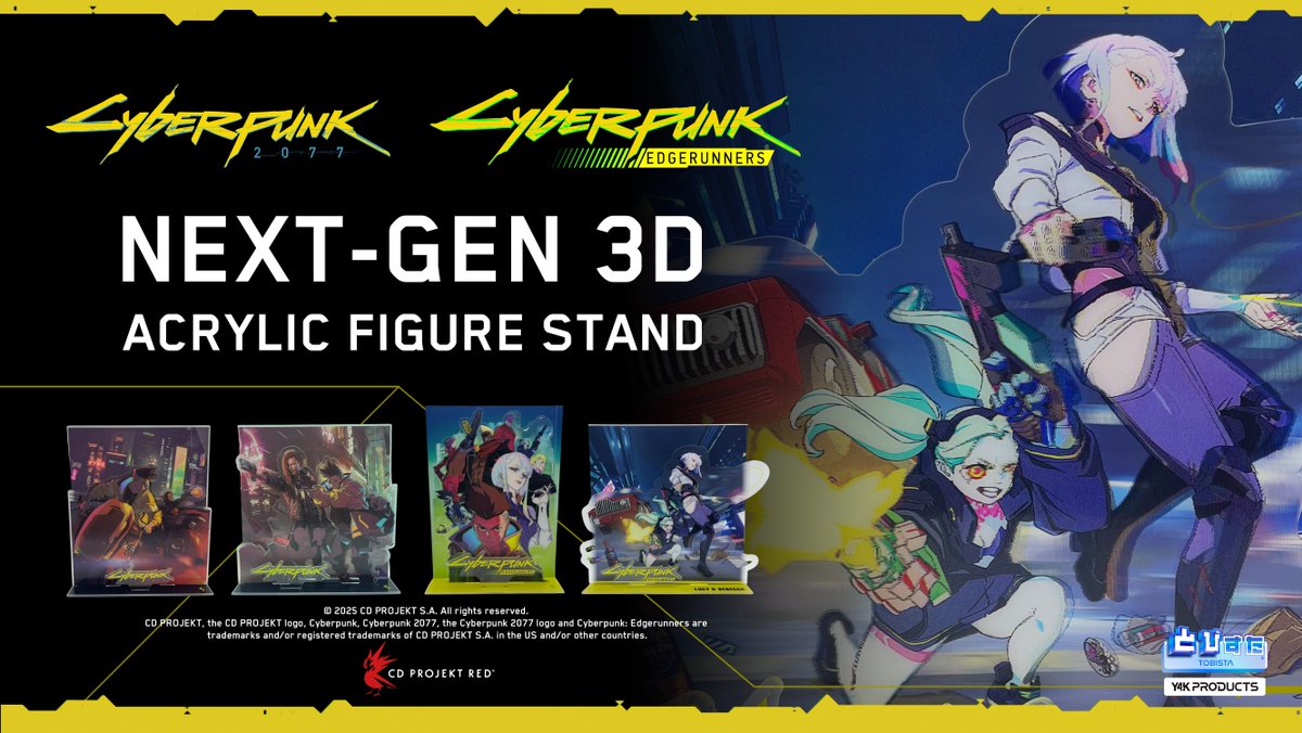 Pre-orders are now open for character stands featuring newly drawn artwork of Rebecca and Lucy by TRIGGER Inc. ! Special printing techniques bring the art to life dynamically on panels over 20cm tall⚡️ 🔻Pre-order now
