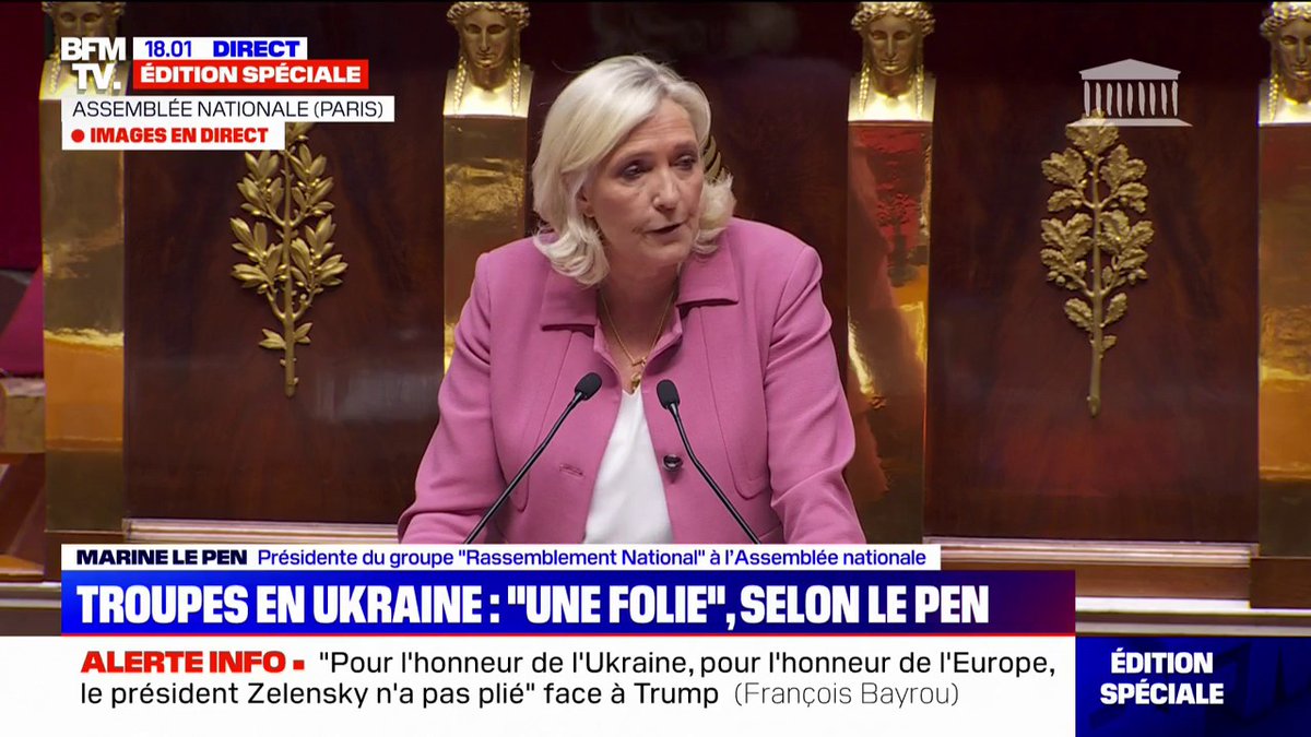 Marine Le Pen (RN): "L'envoi de troupes françaises combattantes sur le sol ukrainien est une folie"