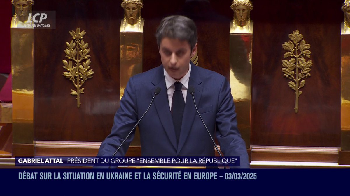 "Le monde libre a besoin d'un nouveau leader", affirme Gabriel Attal. "C'est à nous, la France et les nations européennes, de prendre enfin la relève". #Ukraine #DirectAN
