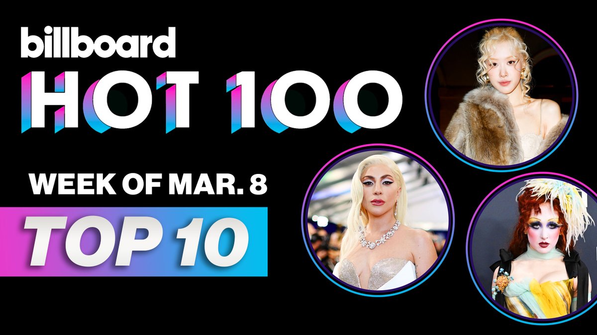 Here’s this week’s #Hot100 top 10 reveal (chart dated March 8, 2025)📈 Watch now for the big #BillboardNews countdown to No. 1.