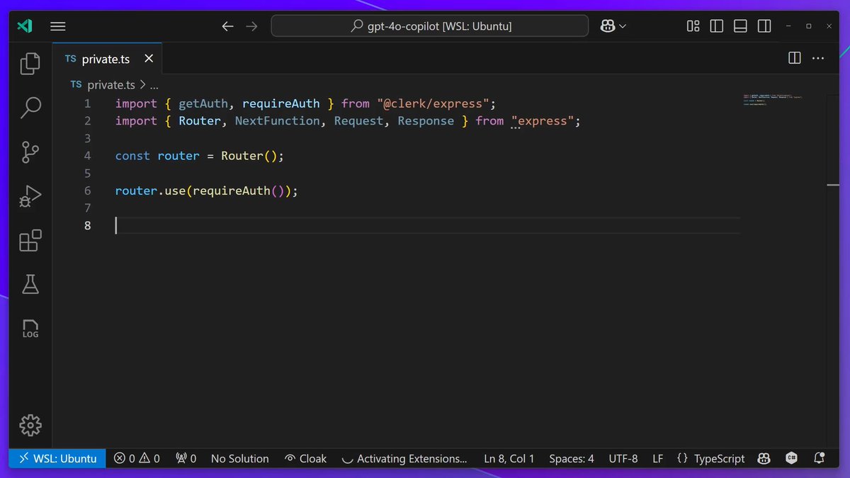 The GPT-4o Copilot model in Visual Studio Code knows so much more about recent libraries like Clerk, helping you complete code faster ⬇️