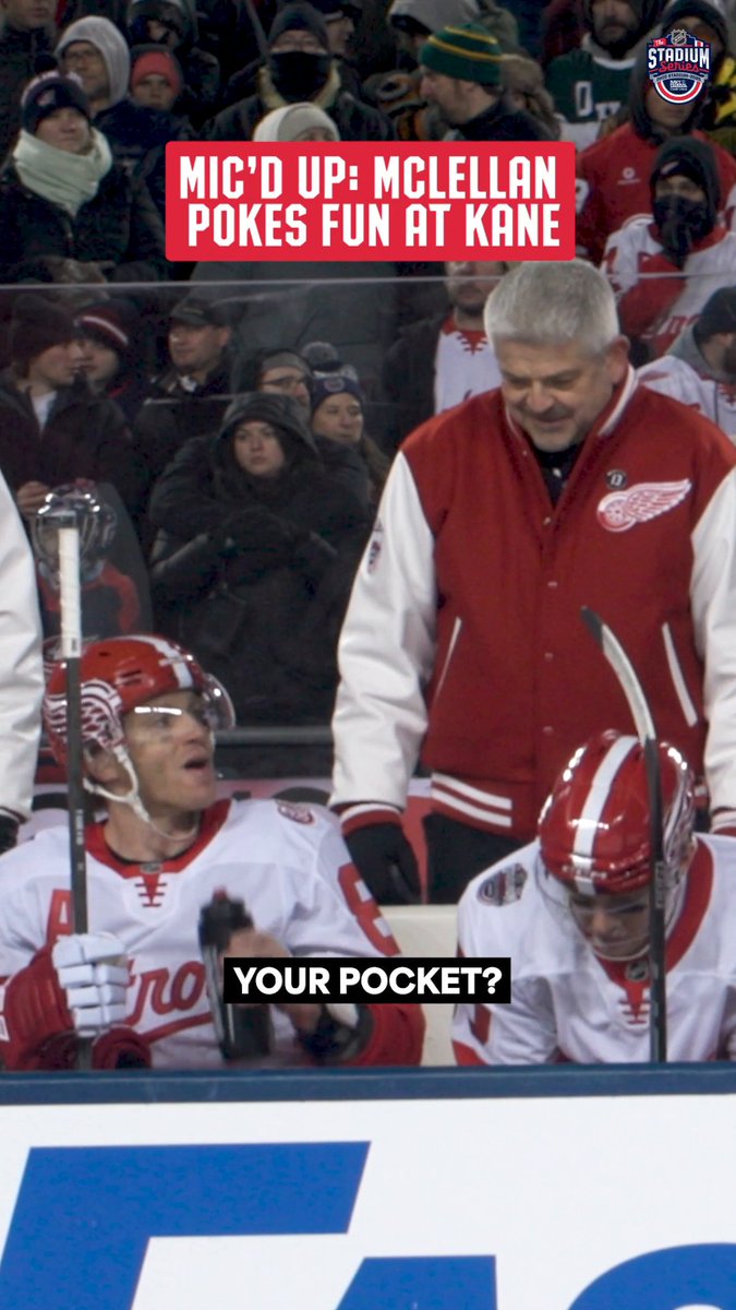 Red Wings' Coach Todd McLellan couldn't believe Patrick Kane was blocking shots at the #StadiumSeries 😂 Cc: Detroit Red Wings