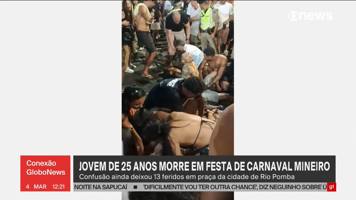 Jovem de 25 anos morre em festa de carnaval em Minas Gerais. Confusão ainda deixou 13 pessoas feridas em praça da cidade de Rio Pomba. ➡ Assista ao #ConexãoGloboNews: #GloboNews
