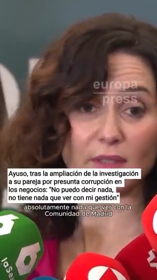Ayuso sobre González Amador : “Yo no tengo nada que ver,ni la CM tampoco, así que.. Un día defiende al particular con un atril de la CM,otro día nada tiene que ver con ella , otro día manda a MAR a mentir … así es ella! Depende de donde venga el aire