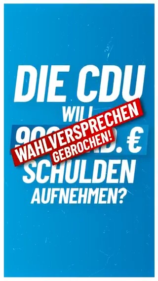 Fast 1 Billion Euro neue Schulden zu Lasten der Steuerzahler, die er dann auch noch "Vermögen" nennt: Merz hat die Wähler mit jedem Wort im Wahlkampf belogen. Die AfD würde den Rotstift ansetzen - und Ausgaben nur noch im Interesse unseres Landes und unserer Bürger tätigen.
