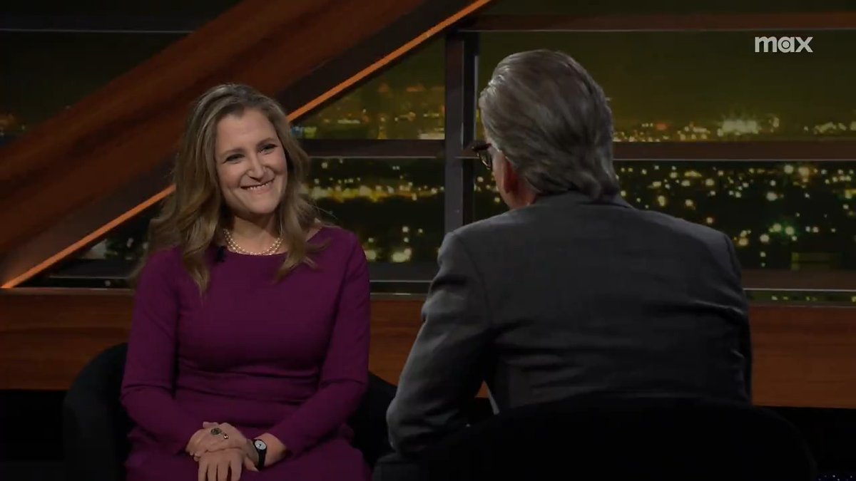 Can Chrystia Freeland stop Trump from invading Canada? 🇨🇦 Watch the former Deputy Prime Minister discuss President Trump’s threats and “dumb tariff war” with @BillMaher on Real Time: