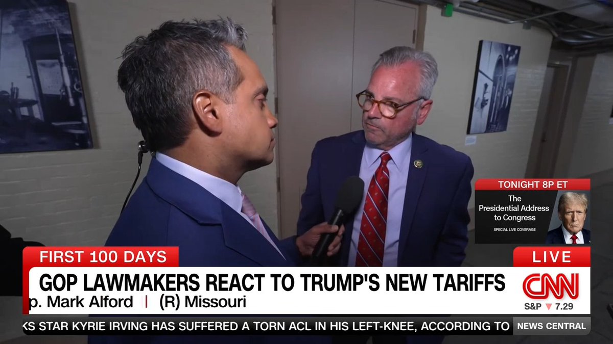 U.S. Rep. Mark Alford (R-MO) believes that his constituents will like paying higher prices because of President Donald Trump's trade war. MANU RAJU: "Do you think that a lot of your constituents feel the same way, they're willing to pay a little bit more?" ALFORD: "I think so."