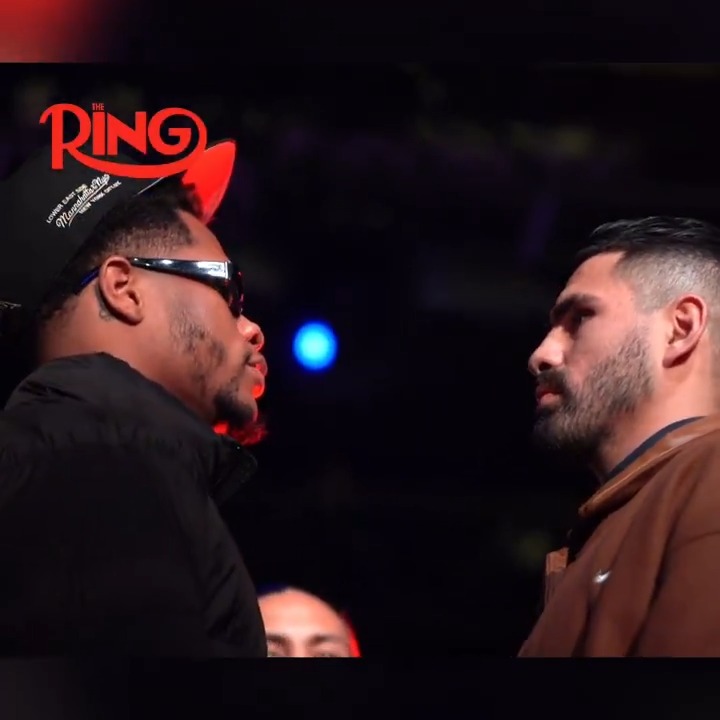 Devin Haney vs Jose Ramirez first face-off ahead of May 2nd in Times Square. Ring Magazine card on May 2nd in Times Square powered by #FatalFury: City of Wolves in collaboration with @KOFstudio_EN.