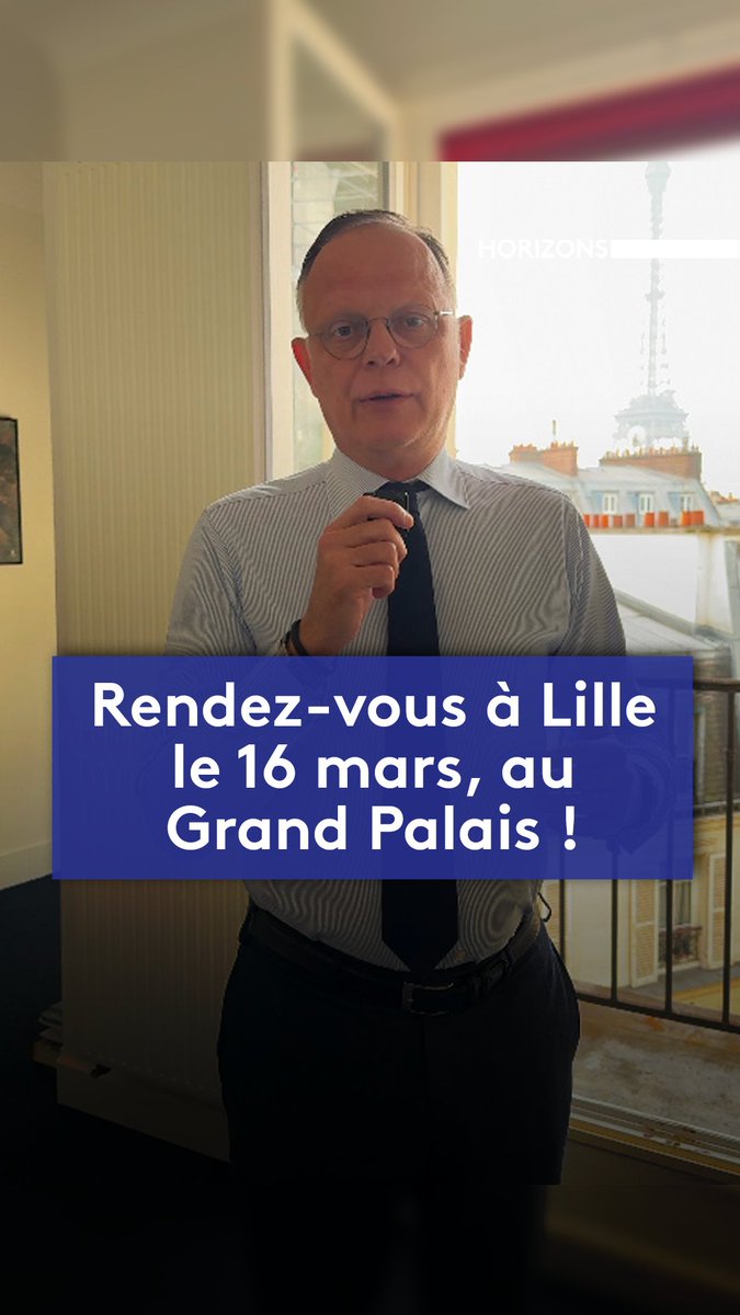 Édouard Philippe vous invite à notre prochain grand #CongrèsHorizons qui se tiendra à Lille, le dimanche 16 mars prochain. 🙌 Il est ouvert à tous, alors inscrivez-vous ! →