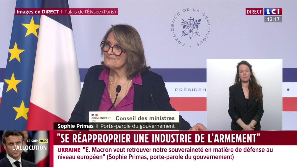 🔴 Compte-rendu du Conseil des ministres 🗣️ Sophie Primas ( Sophie Primas ), porte-parole du Gouvernement : "mobiliser l'épargne des Français pour pouvoir investir dans la défense est une piste intéressante à mettre sur la table"