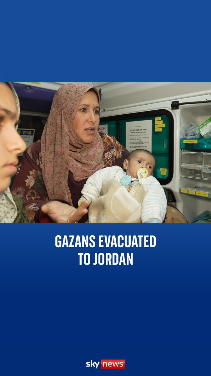 Children with emergency medical needs are crossing from Gaza to Jordan for life-saving treatment. Sky’s Alistair Bunkall follows a convoy of ambulances delivering urgent care to those unable to get help in Gaza.