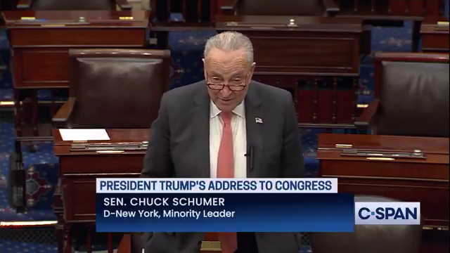 .Chuck Schumer: Last night Donald Trump subjected the American people to a deluge of falsehoods, misrepresentations and outright lies. What Americans heard last night was easily the nastiest, most divisive, most partisan and most dishonest presidential address in American history.