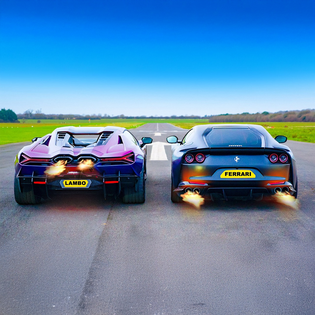 The loudest drag race in the world! 1015hp Revuelto v 800hp 812 Superfast v v 750hp Aventador SVJ v 500hp 911 GT3 🔥