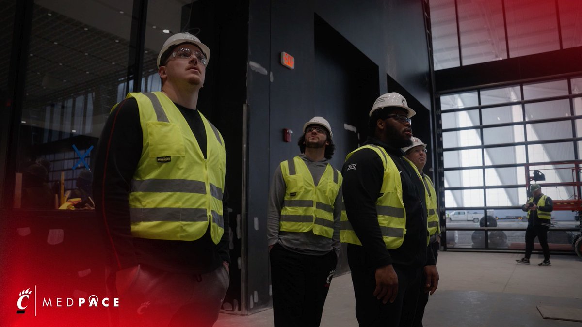 Happy Hard Hat Wednesday! 👷 We're getting closer. Join us as Coach Satterfield and some Cincinnati Football stars take a look inside the Indoor Practice Facility &amp; Performance Center––presented by Work at Medpace. #Bearcats |