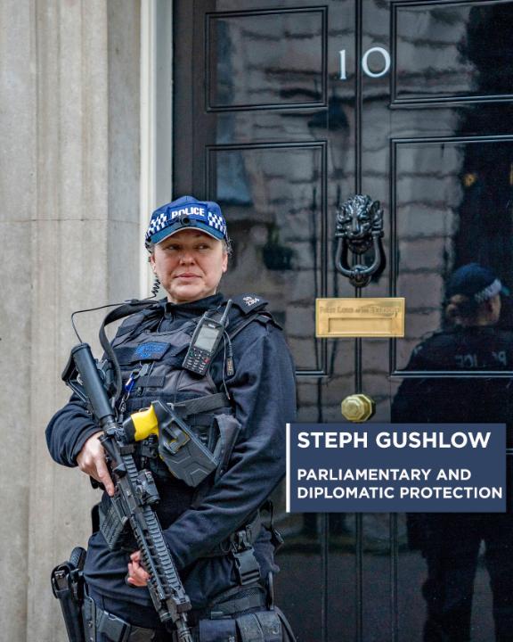 Meet Steph 👮♀️ She’s a specialist Firearms Officer in Parliamentary and Diplomatic Protection. She’s taken on some of the most high-profile security roles, from safeguarding the Olympics, to protecting key locations such as Downing Street and the Palace of Westminster. #IWD