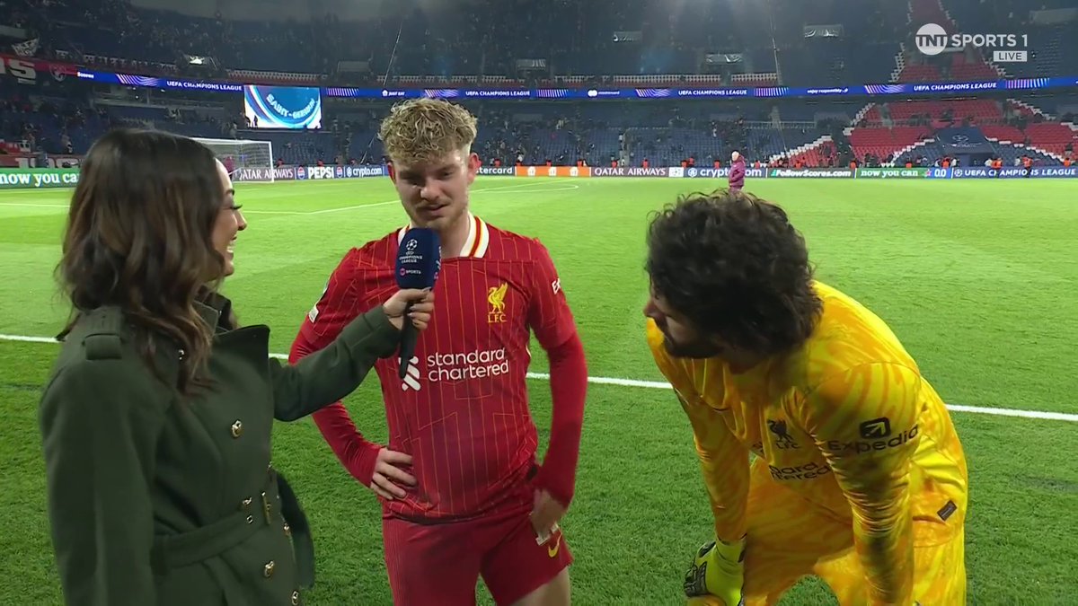 "Without him I don't know where we'd be" 🌟 Player-of-the-match Alisson and match-winner Harvey Elliott look back on Liverpool's performance against PSG, and the advantage they take back to Anfield 🏟️ 🎙️ @julesbreach | 📺 TNT Sports & discovery+ UK