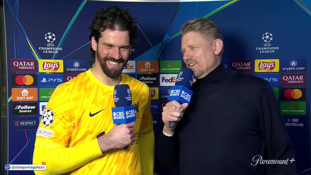 Once again CBS CL coverage blowing everything else out the water The mutual respect between Schmeichel and Alisson enables a genuinely enlightening chat, Henry then adds to it from a strikers perspective Can we have more of this please?
