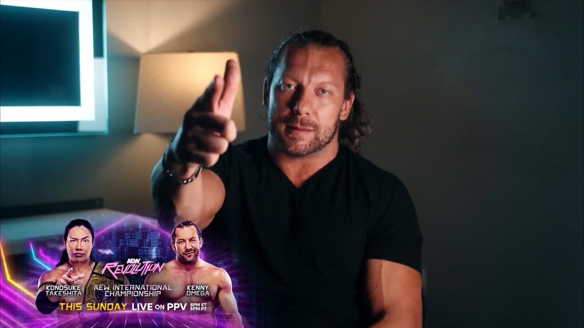 HISTORY will unfold once again this Sunday at #AEWRevolution as Konosuke Takeshita puts the AEW International Title on the line against Kenny Omega! Watch #AEWDynamite LIVE on TBS & Max Kenny Omega | Konosuke Takeshita