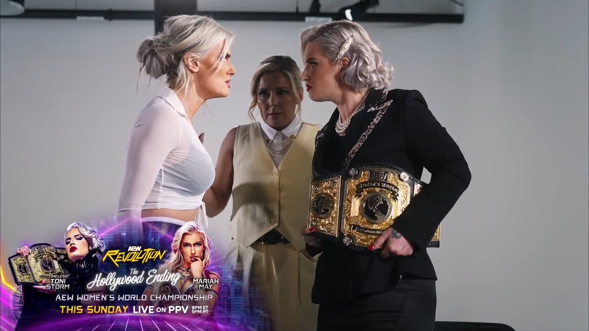 You can feel the tension between both competitors as Mariah May & the AEW Women's World Champion Toni Storm CLASH this Sunday at #AEWRevolution! Watch #AEWDynamite LIVE on TBS & Max Renee Paquette | #ToniStorm | Art