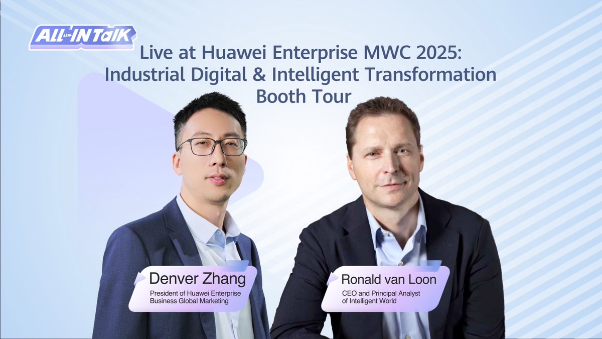 If you didn’t visit the #Huawei Enterprise Business Booth at MWC Barcelona 2025 and experience our innovative ICT solutions firsthand, then we’ve got the perfect video for you! Join Denver Zhang, President of Huawei Enterprise Business Global Marketing, and Ronald van Loon, Intelligent World CEO, for a virtual tour of the #HuaweiMWC 1200-square-meter exhibit. Learn more about Huawei Enterprise here: #MWC25
