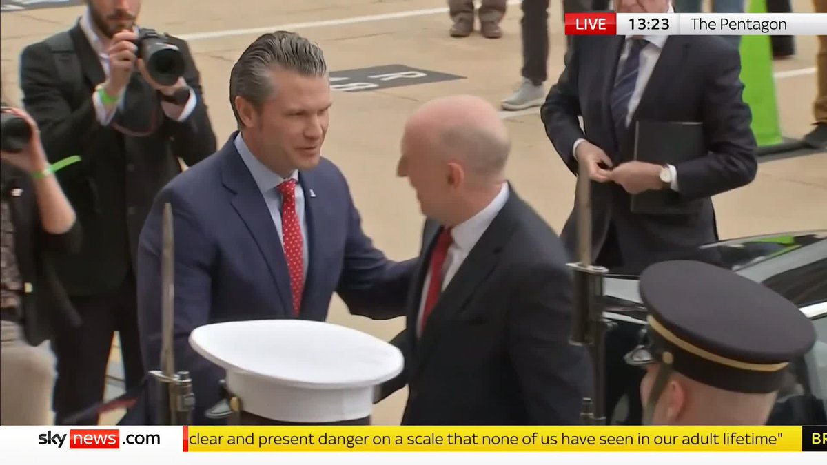Defence Secretary John Healey is welcomed by his US counterpart Pete Hegseth as he arrives at The Pentagon for talks on Ukraine. 📺 Sky 501, Virgin 602, Freeview 233 and YouTube