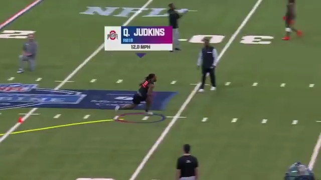 40-yard dash: 4.48 Vertical jump: 38.5" Broad jump: 11 ft. Ohio State Football's Quinshon Judkins was explosive at the Combine 😤 Quinshon Judkins