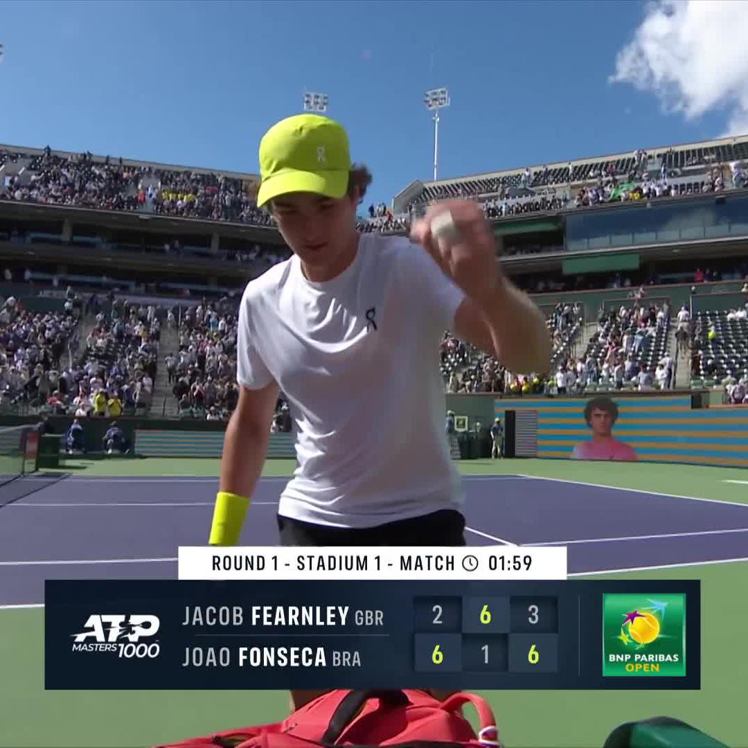 The moment Fonseca won his first-ever match in Indian Wells 🔥 #TennisParadise